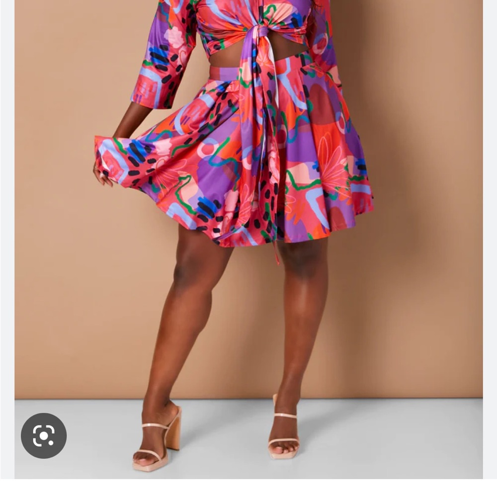 Ivy Abstract Print Mini Skater Skirt